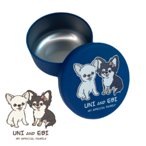 お座りデザイン<br>おやつ缶"ブルー"